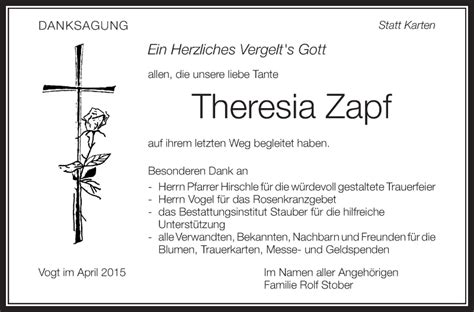 Traueranzeigen Von Theresia Zapf Schwaebische De Trauerportal