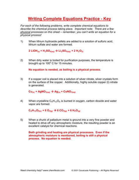 Word Equations Worksheet Write The Skeleton For Each Of Following Chemical Reactions Tessshebaylo