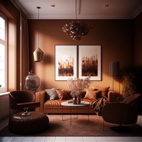 Premium AI Image | Home interior living room in brown warm color with ...