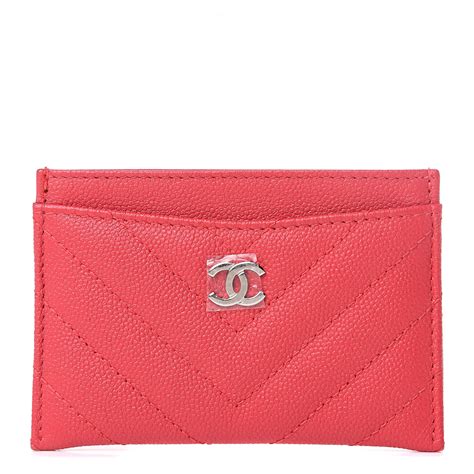 Chanel Caviar Chevron Quilted Card Holder Wallet Dark Pink 505698