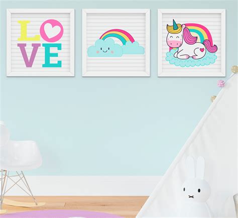 Quadro Infantil Quarto Bebê Menina Unicórnio Nuvem Arco íris