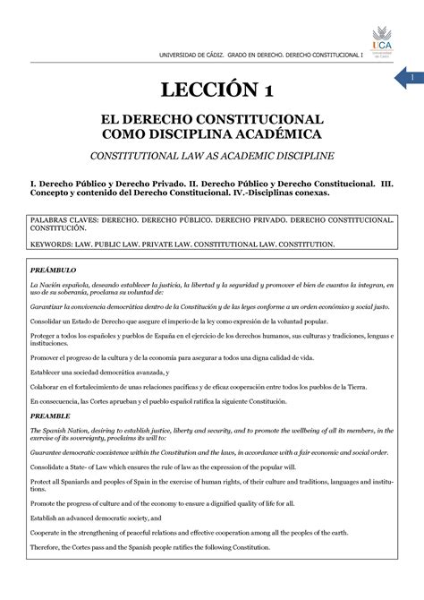 Lección 1 Ccc 1 LecciÓn 1 El Derecho Constitucional Como Disciplina AcadÉmica Constitutional