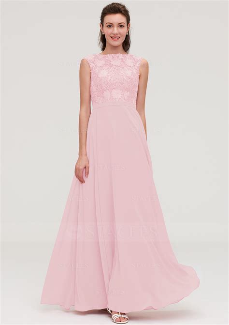 A Line Princess Bateau Sleeveless Long Floor Length Chiffon Bridesmaid