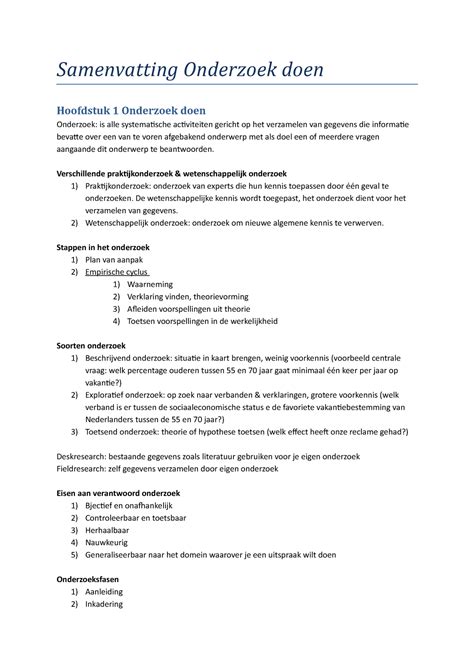 Samenvatting Onderzoek Doen Autosaved Samenvatting Onderzoek Doen