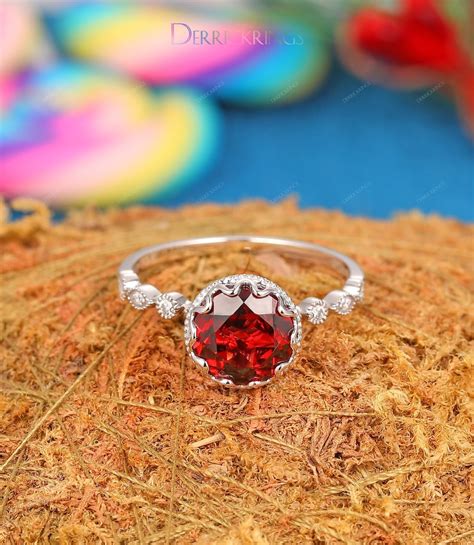 2ct Round Cut Natural Red Garnet Ring Handmade Red Garnet Ring Garnet