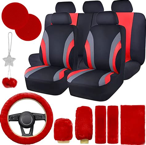 Jingsen 17 Car Seat Cover Full Set For Women Universal Car Seat Cover Plush Steering