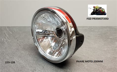 Fgd Moto Phare Moto Rond Mm Metal Noir Vitre Lisse