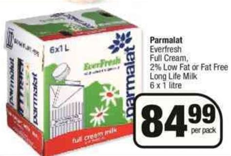 Parmalat Everfresh Full Cream Low Fat Or Fat Free Long Life Milk