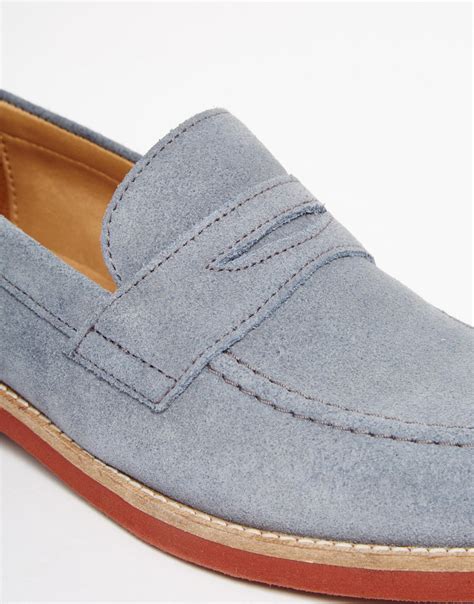 ASOS Penny Loafers In Blue Suede in Blue for Men - Lyst