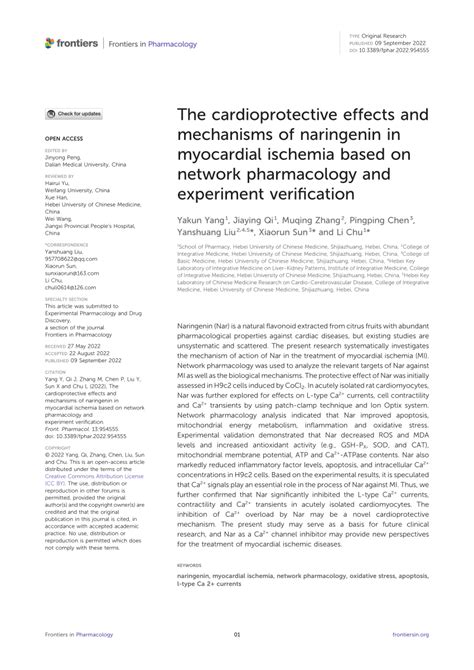 PDF The Cardioprotective Effects And Mechanisms Of Naringenin In