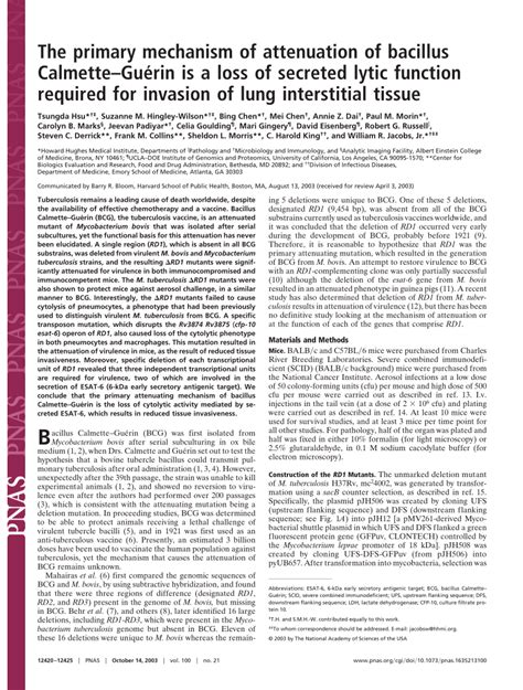 (PDF) The primary mechanism of attenuation of Bacillus Calmette-Guerin ...