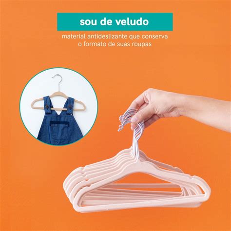 Kit Cabide De Veludo Bege Infantil C Gancho Unidades Oikos