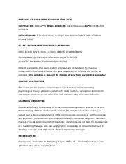 Syllabus Mktg Consumer Behavior Fall Docx Mktg