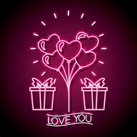 Happy Valentines Day Neon Sign With T And Heart Shaped Balloons 687971 Vector Art At Vecteezy