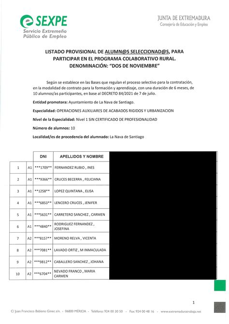 Listado Provisional De Alumnos Seleccionados