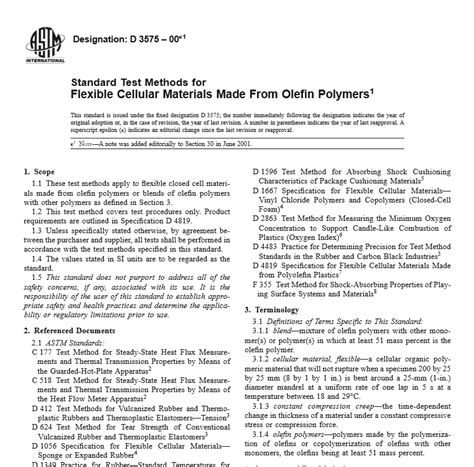 시험안내 ASTM D3575 Test Methods for Flexible Cellular Materials Made