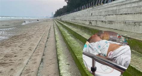 Foreigner Slips And Breaks His Neck On Mossy Seawall Steps At Thailand