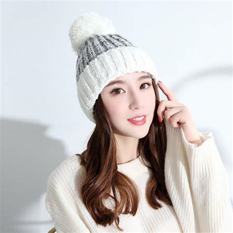 Buy Women Winter Warm Knitted Casual Slouch Bobble Pom Hat Outdoor