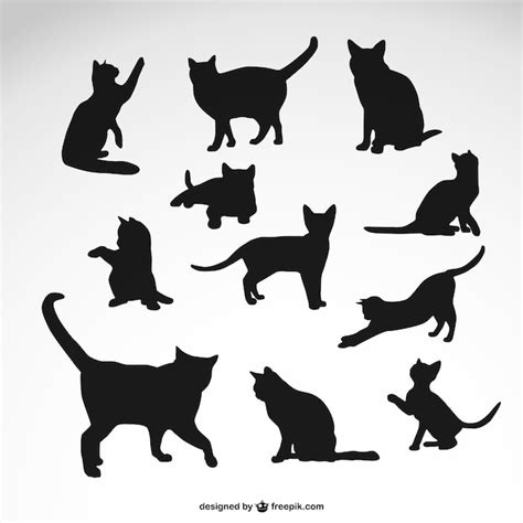 Pack Siluetas De Gato Negro Vector Premium