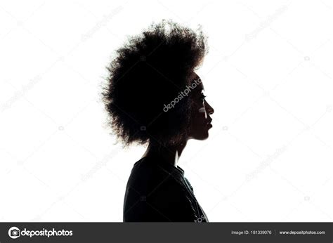 Silhouette African American Woman Afro Hairstyle Isolated White Stock