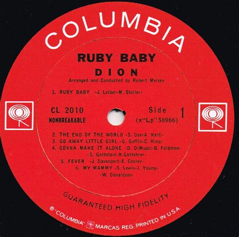 Dion Ruby Baby Us Columbia Lp Cl 2010original 1963 Mono Ebay