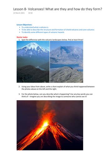 Ks3 Geographytectonics And Hazards Sow Work Booklet Volcanos