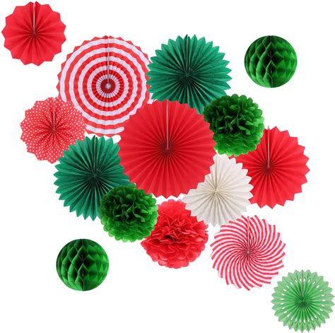 Amazon Red Green White Paper Pom Poms Party Decoration Kit 21pcs