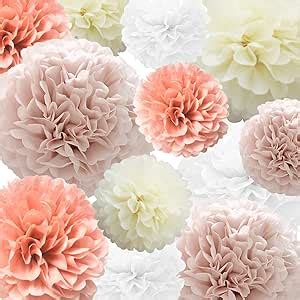 Tissue Paper Pompoms Paper Flower 22 Pcs Coral Dusty Pink Ivory