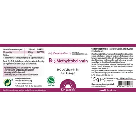 Dr Jacob S Vitamin B Methylcobalamin Lutschtabletten St Ck