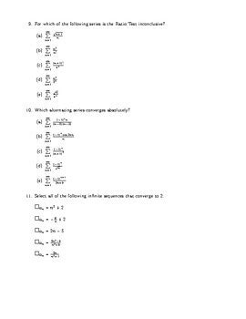 Sequences And Series Multiple Choice Assessment Ap Calculus Bc By