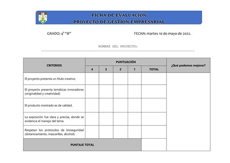 Ficha De Evaluaci N De Proyectos Docx