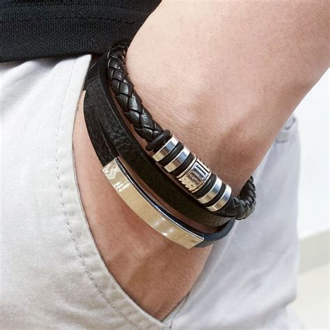 Bracciali In Pelle Alla Moda Per Uomo Bracciale In Acciaio Inossidabile