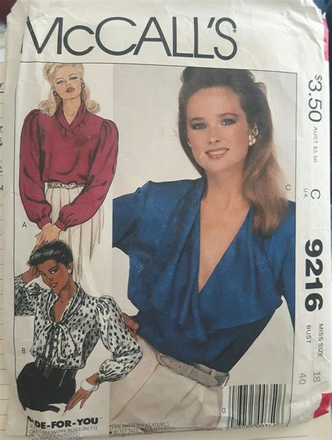 Mccalls Blouse Pattern 9216 Fitted Blouses Puffy Sleeve Mccalls