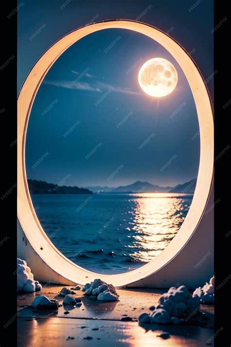 Premium AI Image | A window with a full moon and the moon in the ...