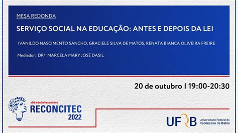 RECONCITEC 2022 Mesa Redonda 35 Serviço Social na educação antes e