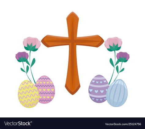 Wooden catholic cross with eggs easter Royalty Free Vector