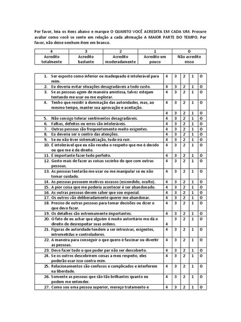 Questionário Personalidade Versão Paciente Pdf Liberdade