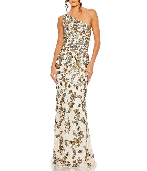 Mac Duggal Floral Beaded One Shoulder Gown Dillards