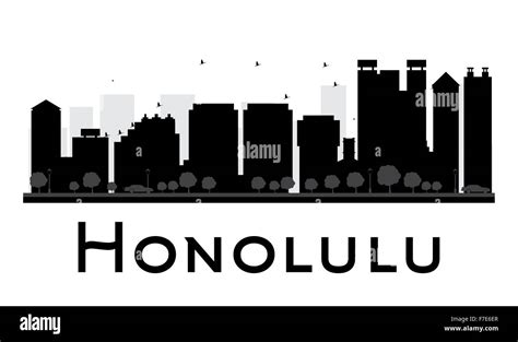 Honolulu City Skyline Black And White Silhouette Vector Illustration