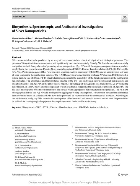 Pdf Biosynthesis Spectroscopic And Antibacterial Investigations Of Silver Nanoparticles