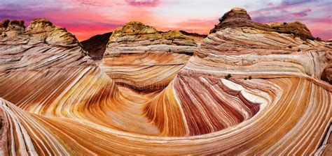 Sunset Over Wave Rock Formation In Arizona In The Usa Stock Photo