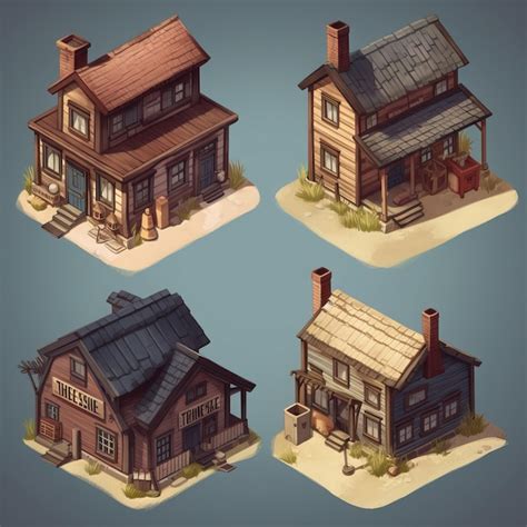 Premium Ai Image Set Collection Of Isometric House For Gaming Assets