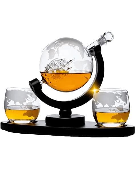 Buy Don Vassie Etched Globe Whisky Decanter Set 2 Whisky Glasses 10 Oz Online Low Prices