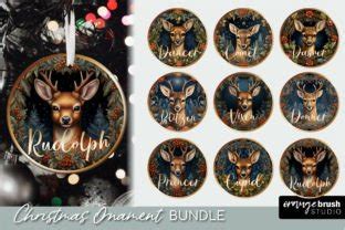 Reindeer Christmas Ornament Bundle Graphic By Orange Brush Studio