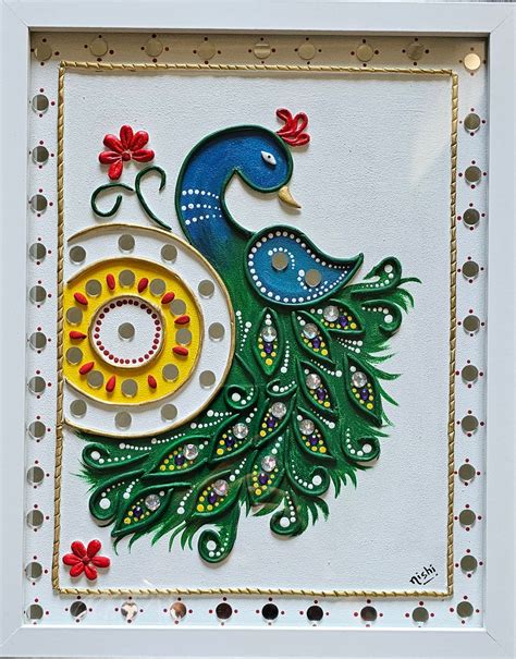 Beautiful Peacock Lippan Art Framed Art Indian Art Wall Decor Home