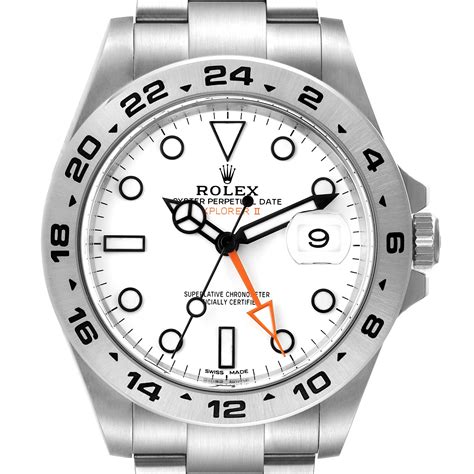 Rolex Explorer Ii White Polar Dial Orange Hand Steel Mens Watch