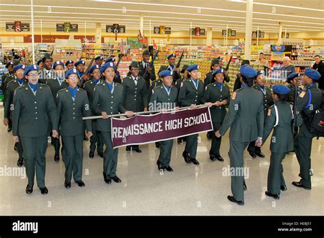 Members of the Detroit Renaissance High School Junior Reserve Officers Training Corps honor ...