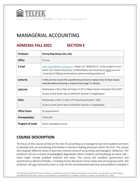 ADM 2341 Managerial Accounting Syllabus Fall 2021 É C O L E D E G E S