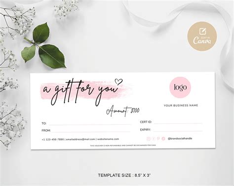 Editable Gift Certificate Template, Gift Certificate Template With Logo, Modern Gift Certificate ...