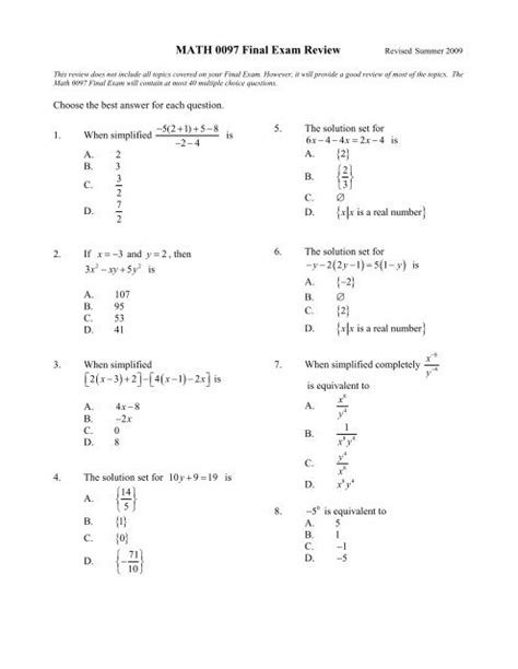 MATH 0097 Final Exam Review